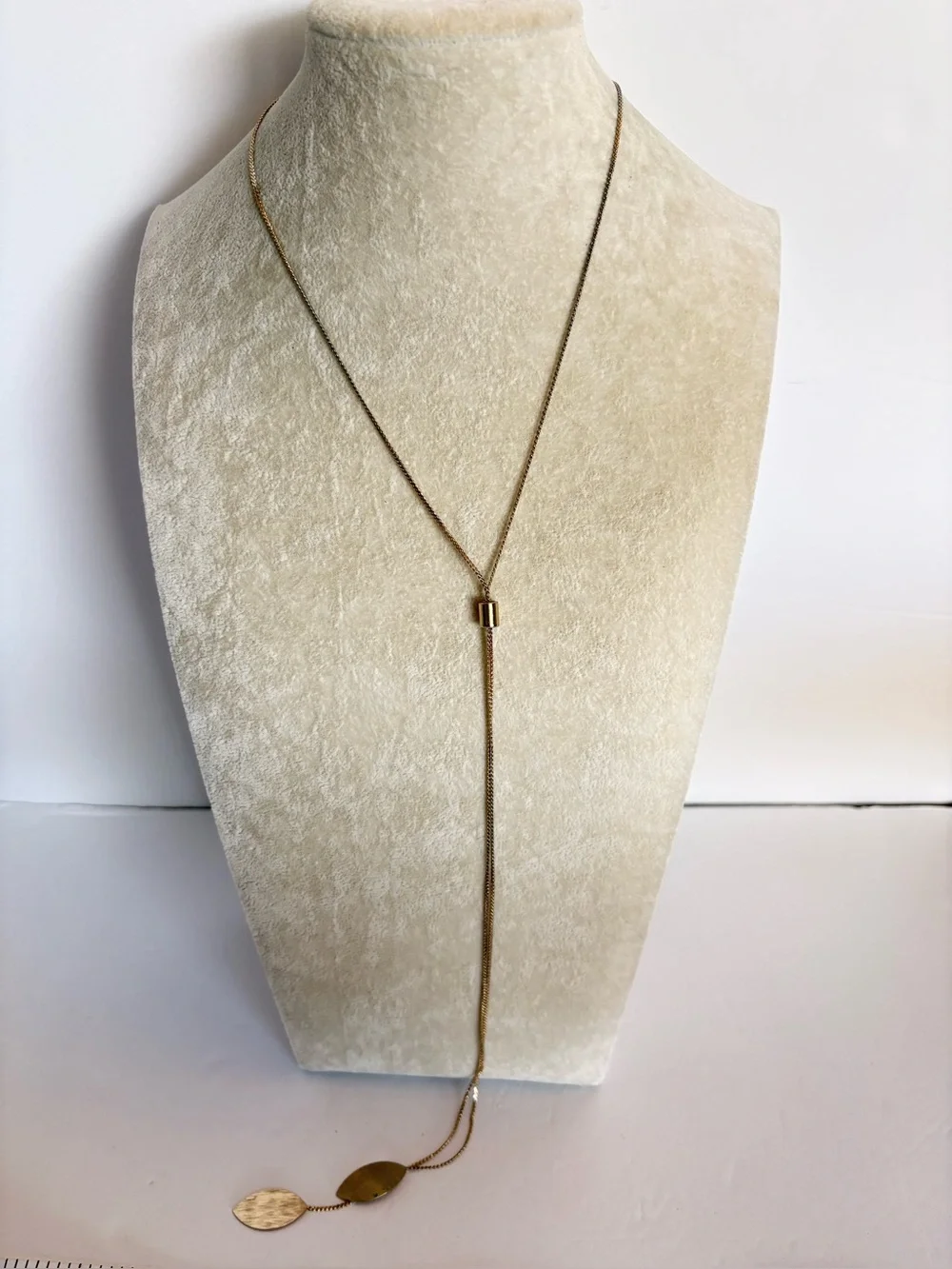 Gold Tone Bolo Y Necklace Adjustable Lariat Slider Necklace 28